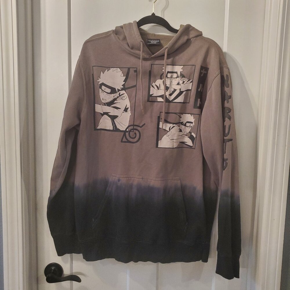 Naruto Shippuden Gray/Black Anime Ombre Hoodie- Sz Large